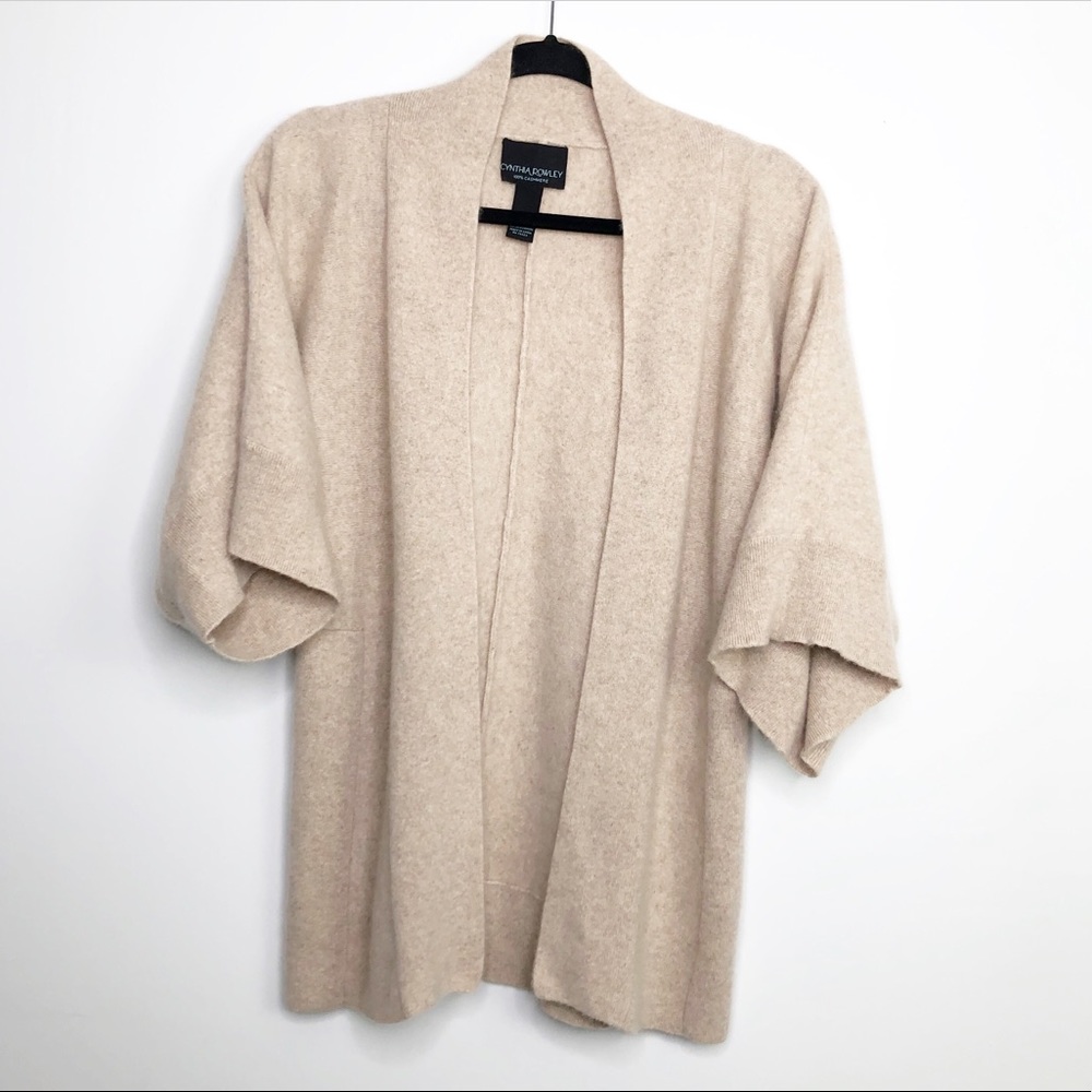 Cynthia Rowley tan cashmere open closure shrug cardigan